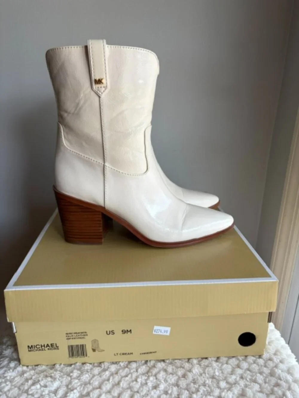 🤍 Michael Kors Waverly Cream Faux Leather Western Cowboy Boots 9M